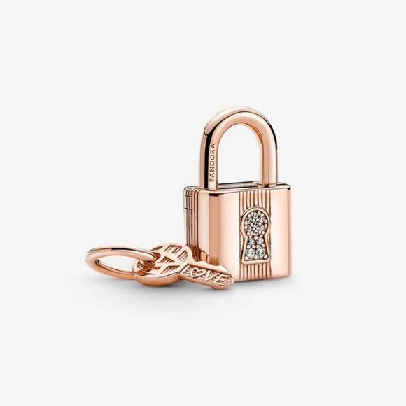 Pandora Rose Gold Padlock & Key Dangle Charm - Picture 1 of 5